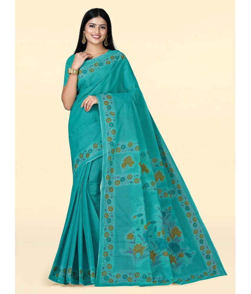     			SHANVIKA Cotton Printed Saree With Blouse Piece - Turquoise ( Pack of 1 )