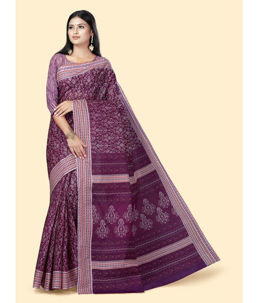     			SHANVIKA Cotton Printed Saree With Blouse Piece - Purple ( Pack of 1 )