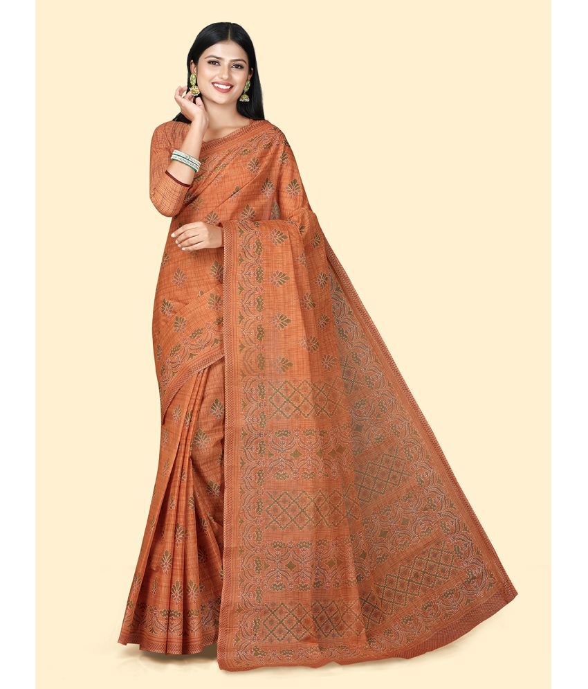     			SHANVIKA Cotton Printed Saree With Blouse Piece - Orange ( Pack of 1 )