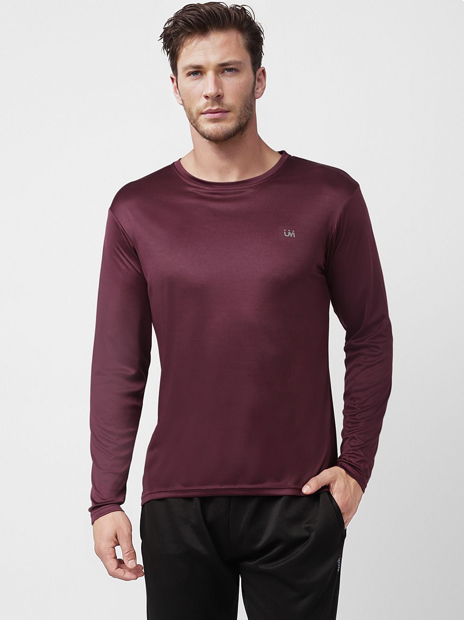     			UrbanMark Mens Regular Fit Quick Dry Sports Round Neck Full Sleeves Solid T Shirt -Wine
