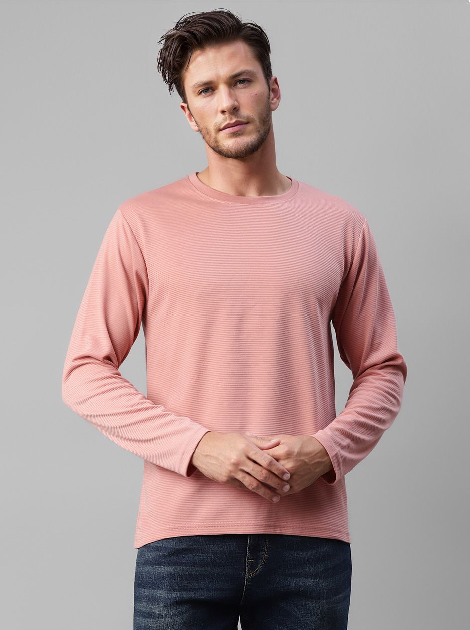     			UrbanMark Mens Regular Fit Round Neck Full Sleeves Solid T Shirt -Light Pink