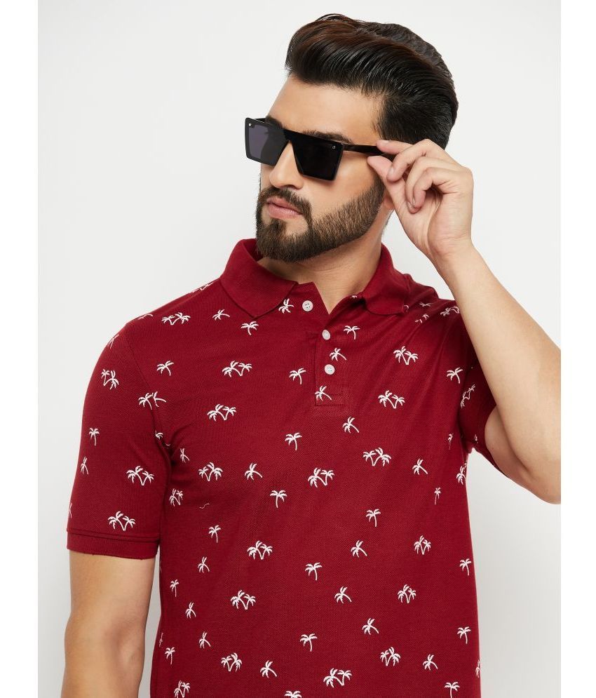     			ZEBULUN Cotton Blend Regular Fit Printed Half Sleeves Men's Polo T Shirt - Maroon ( Pack of 1 )