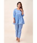 FabbibaPrints Cotton Printed Kurti With Pants Women's Stitched Salwar Suit - Blue ( Pack of 1 )