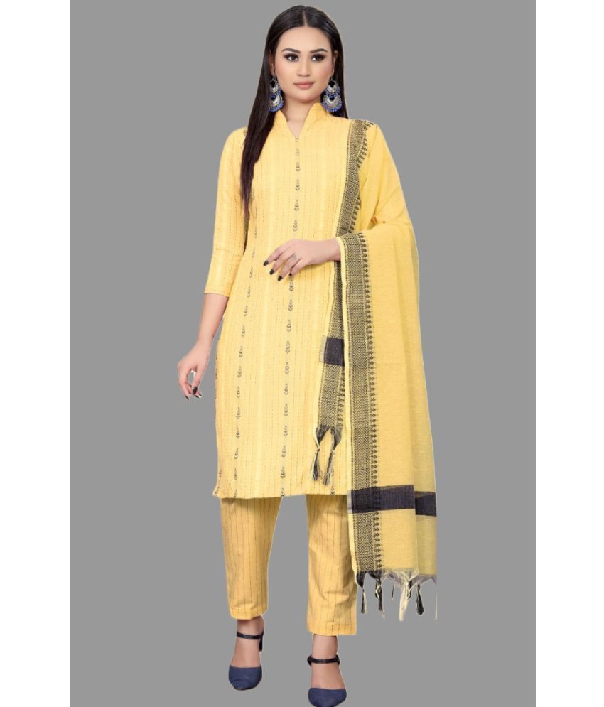     			Aika Unstitched Cotton Striped Dress Material - Yellow ( Pack of 1 )