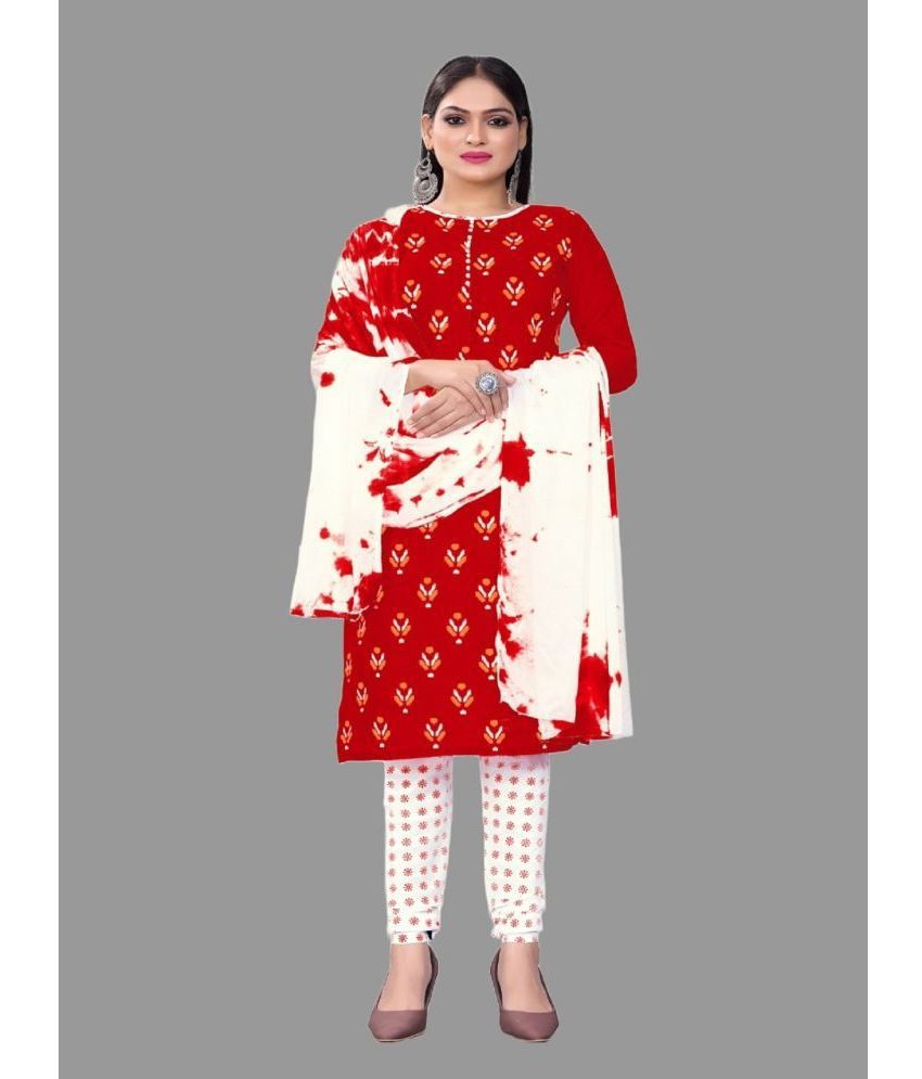     			Apnisha Unstitched Cotton Printed Dress Material - Red ( Pack of 1 )