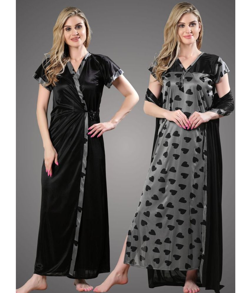     			BAILEY SELLS - Black Satin Women's Nightwear Nighty & Night Gowns ( Pack of 2 )