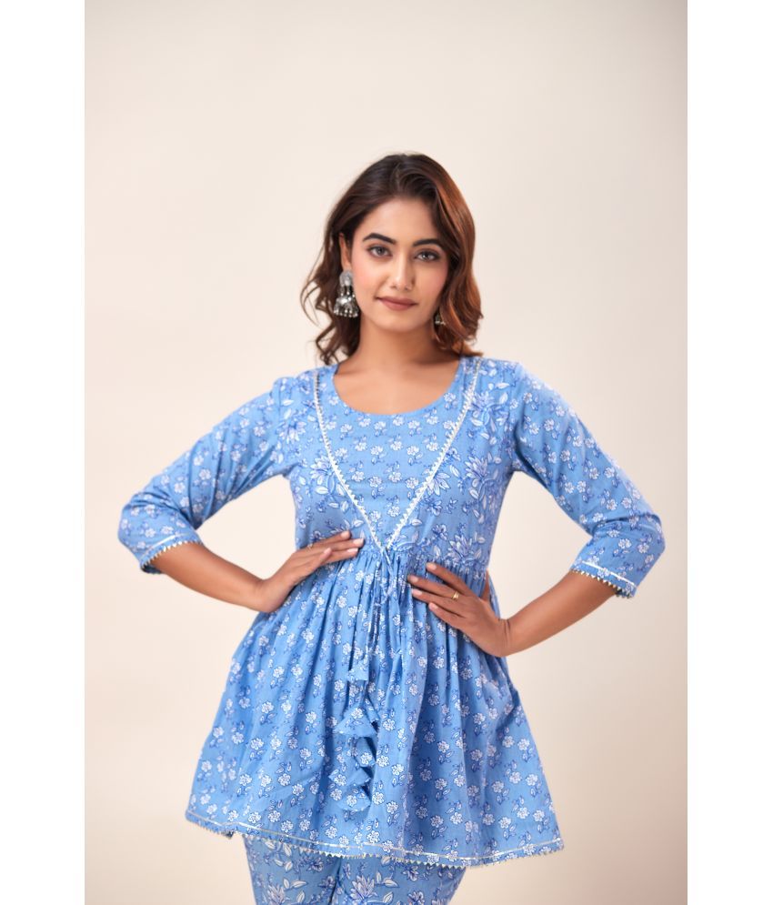     			FabbibaPrints Cotton Printed Anarkali Women's Kurti - Blue ( Pack of 1 )