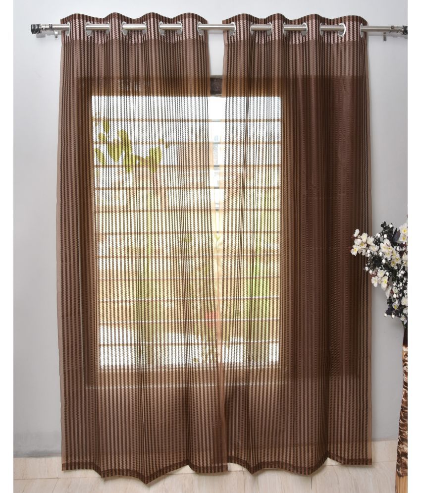     			Homefab India Solid Sheer Eyelet Curtain 7 ft ( Pack of 2 ) - Brown