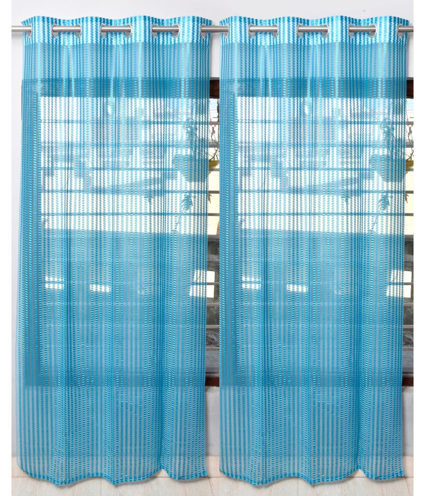     			Homefab India Textured Sheer Eyelet Curtain 7 ft ( Pack of 2 ) - Light Blue