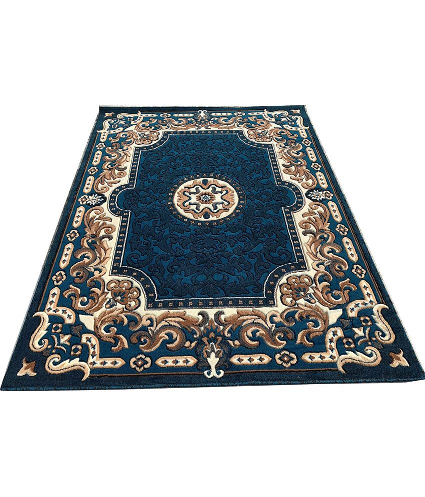     			Irfan Carpets Blue Velvet Carpet Floral 5x7 Ft