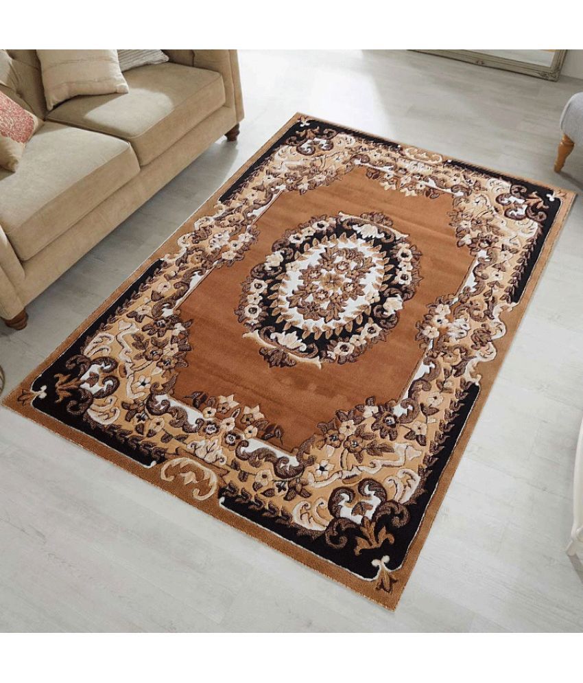     			Irfan Carpets Gold Velvet Carpet Floral 5x7 Ft