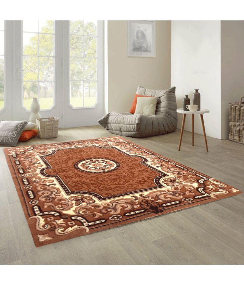     			Irfan Carpets Gold Velvet Carpet Floral 5x7 Ft