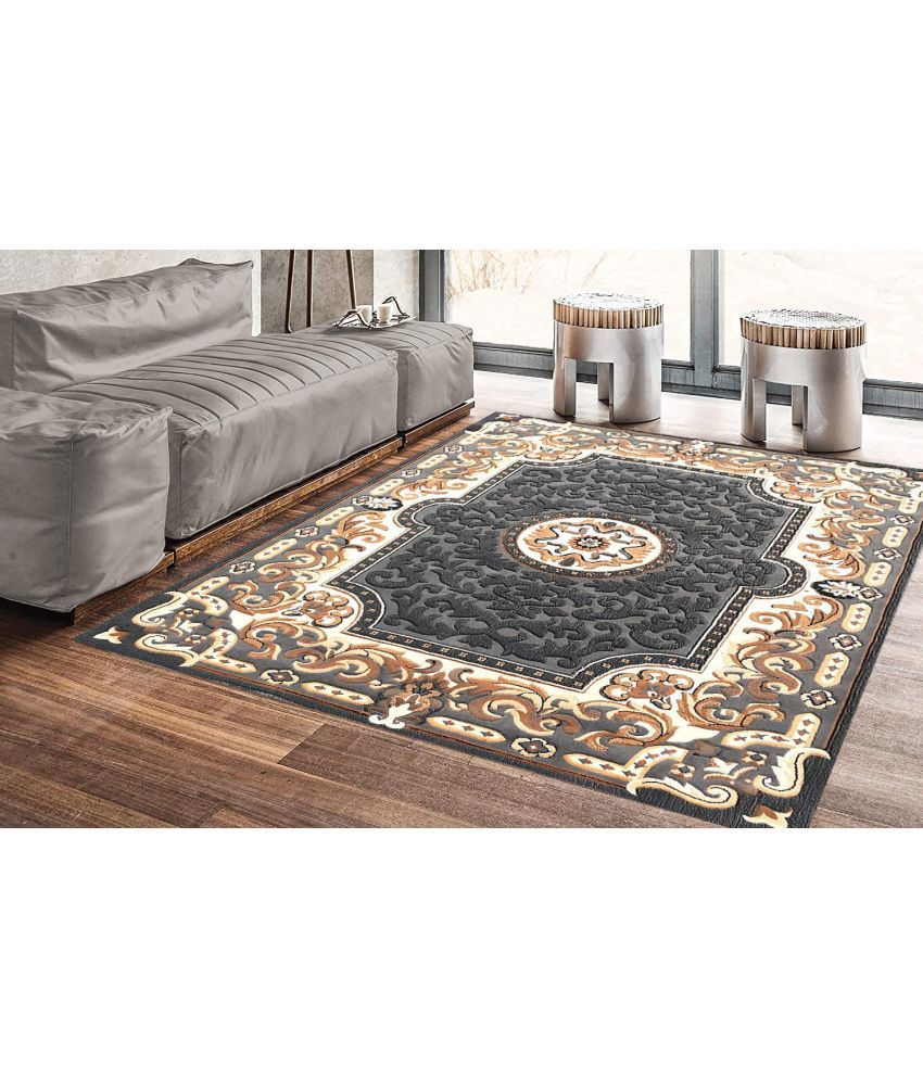     			Irfan Carpets Gray Velvet Carpet Floral 5x7 Ft