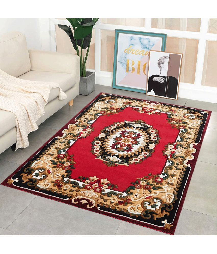     			Irfan Carpets Red Velvet Carpet Floral 5x7 Ft