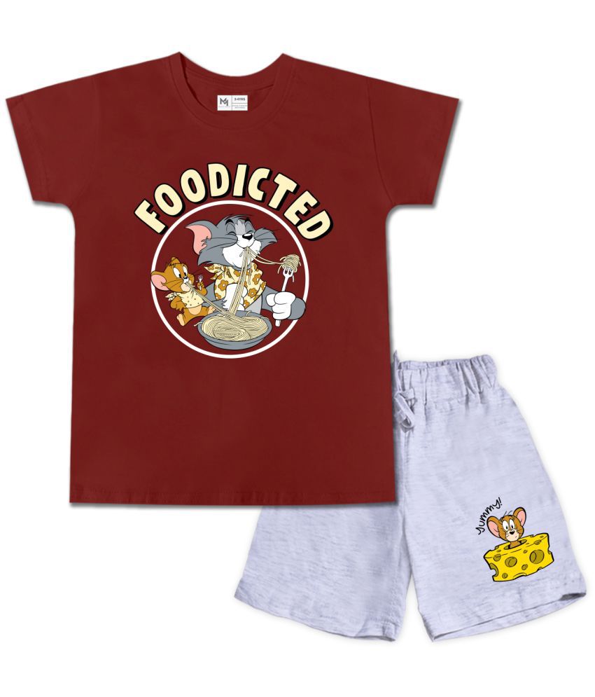     			MINUTE MIRTH - Maroon Cotton Baby Boy T-Shirt & Shorts ( Pack of 1 )