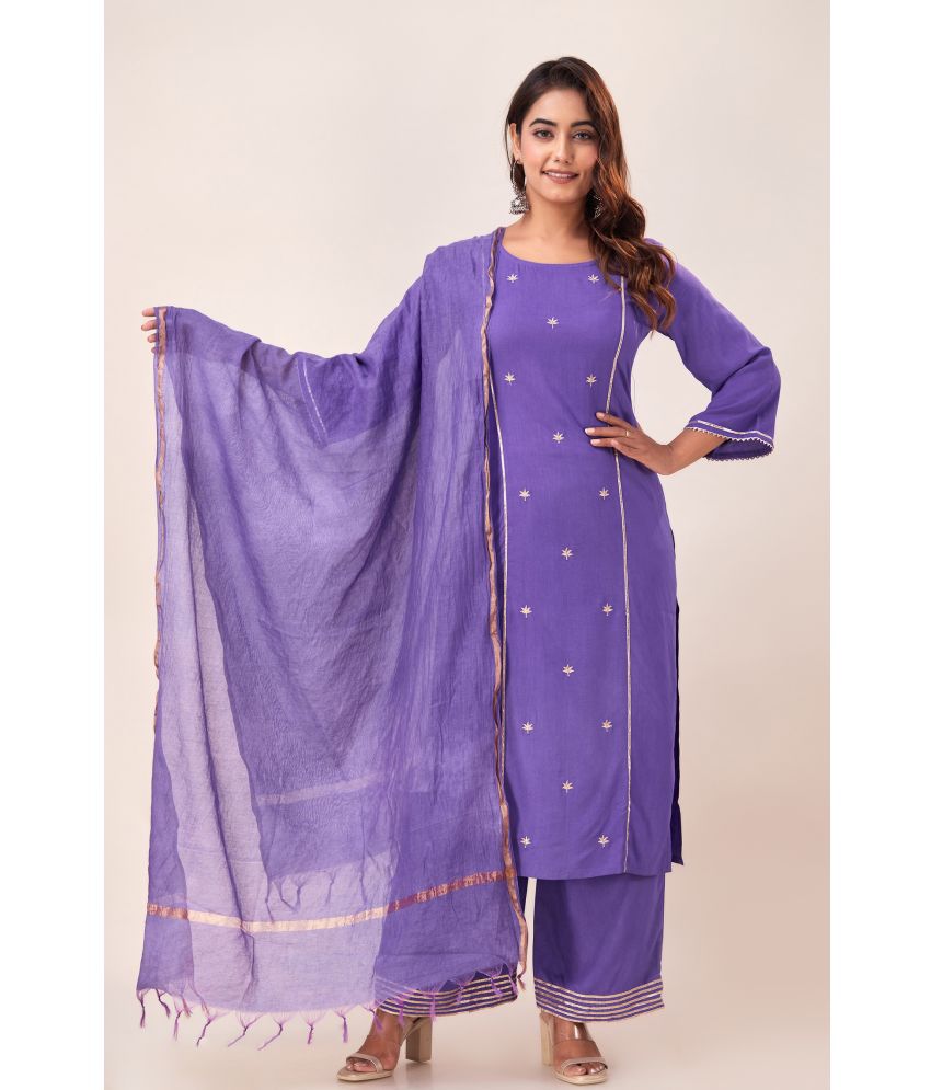     			NeshamaKurti Viscose Embroidered Kurti With Pants Women's Stitched Salwar Suit - Purple ( Pack of 1 )
