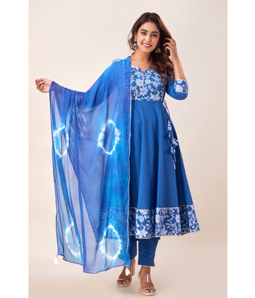     			SVARCHI Cotton Printed Kurti With Pants Women's Stitched Salwar Suit - Blue ( Pack of 1 )