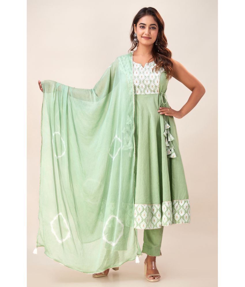     			SVARCHI Cotton Printed Kurti With Pants Women's Stitched Salwar Suit - Green ( Pack of 1 )