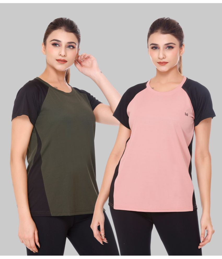     			White Moon Olive Green Polyester Lycra Tees - Pack of 2
