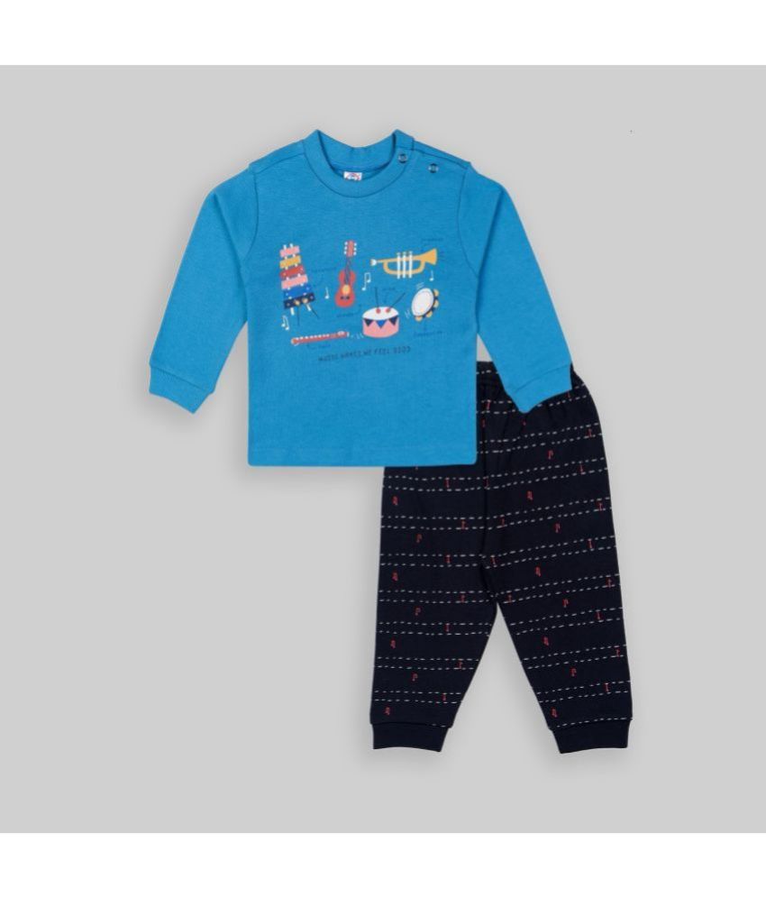    			Zero - Blue Cotton Blend Baby Boy T-Shirt & Trouser ( Pack of 1 )