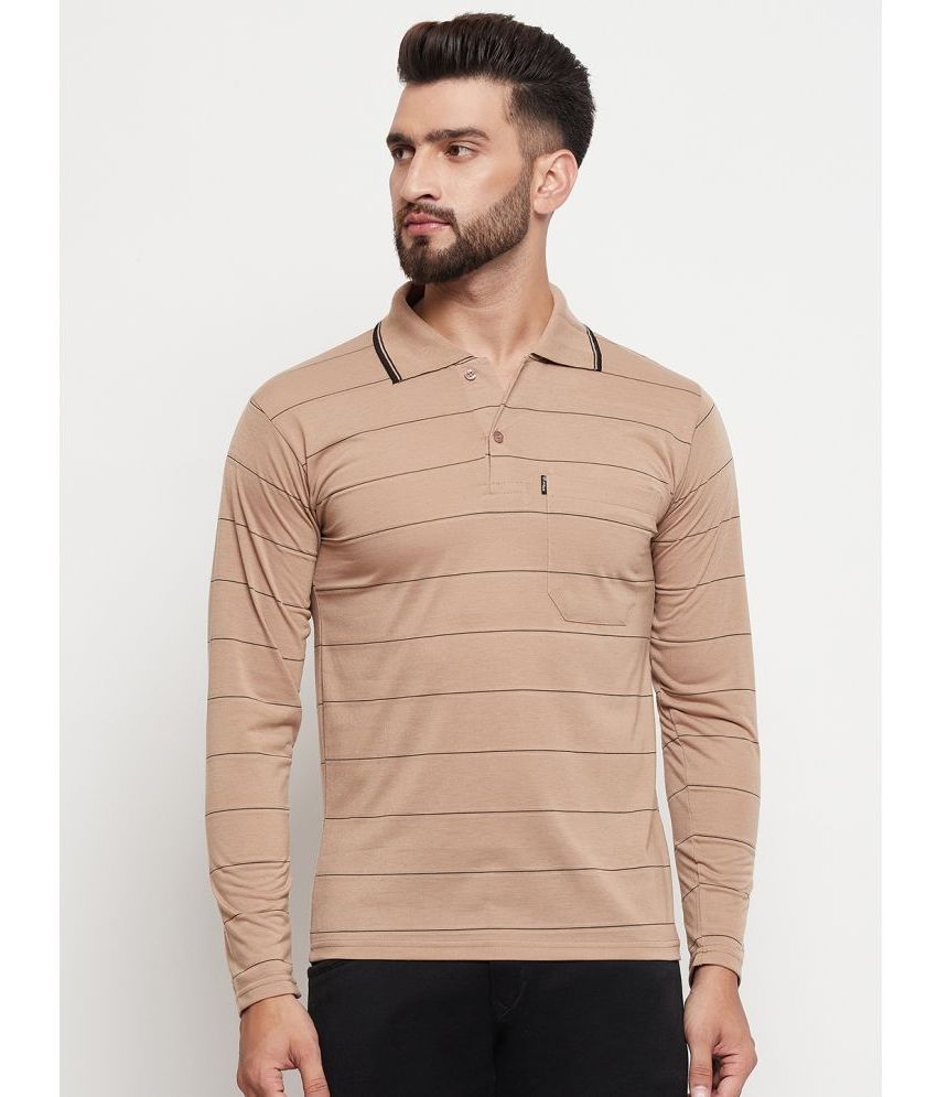     			renuovo Cotton Blend Slim Fit Striped Full Sleeves Men's Polo T Shirt - Beige ( Pack of 1 )