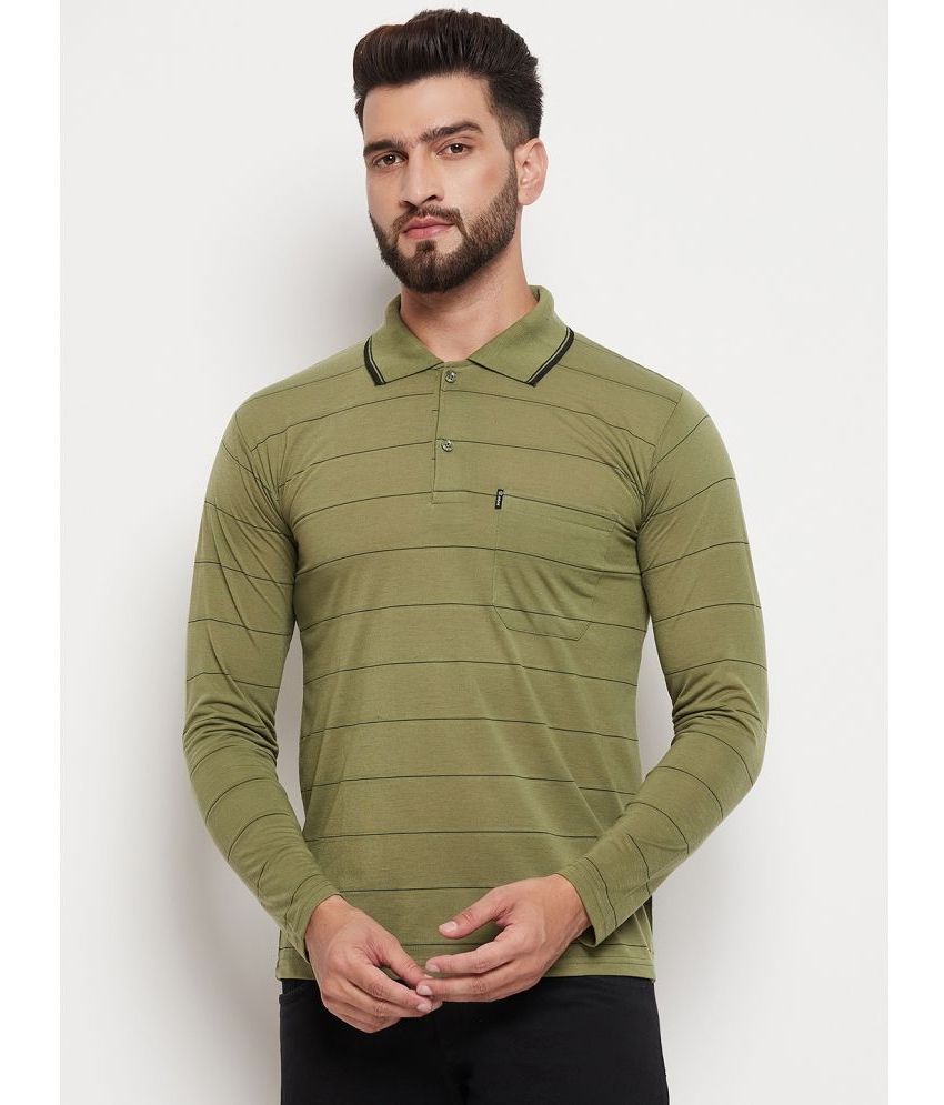     			renuovo Cotton Blend Slim Fit Striped Full Sleeves Men's Polo T Shirt - Olive ( Pack of 1 )