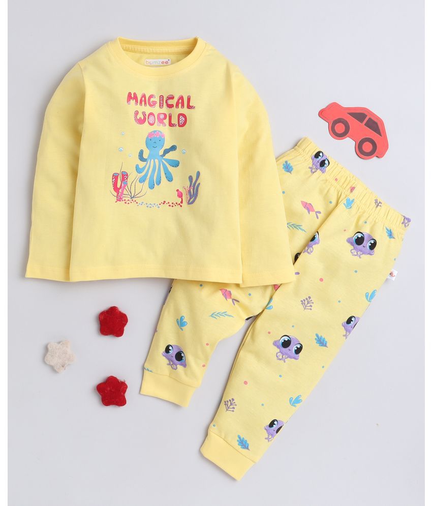     			BUMZEE Yellow Girls Full Sleeves T-Shirt & Pyjama Set Age - 12-18 Months