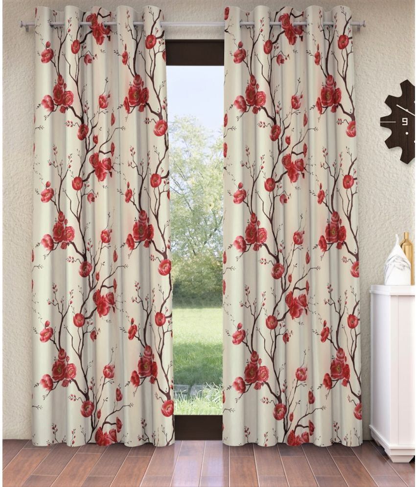     			Fashion String Floral Semi-Transparent Eyelet Curtain 5 ft ( Pack of 2 ) - Maroon