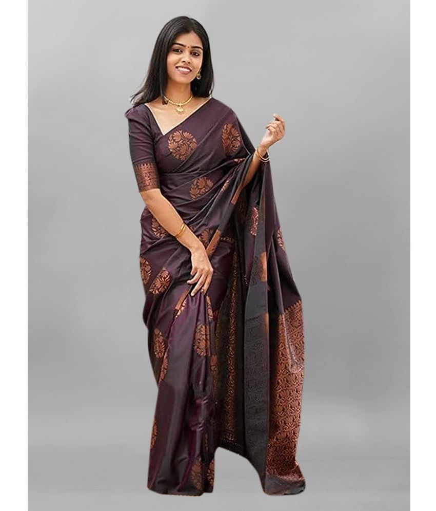     			Gazal Fashions Banarasi Silk Embellished Saree With Blouse Piece - Purple ( Pack of 1 )