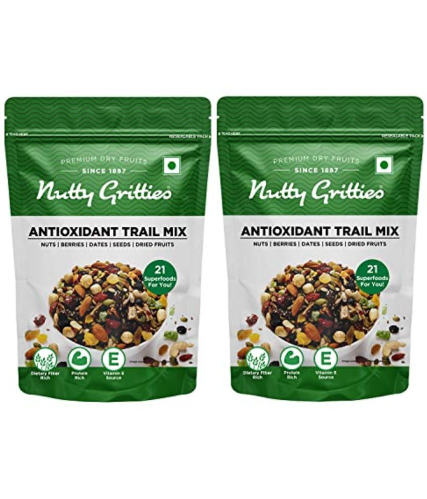     			Nutty Gritties Antioxidant Trail Mix 400g (Pack of 2, Each Pack 200g ) 21 Superfoods in 1 Mix | Including Almonds, Hazelnuts, Brazil Nuts, Berries, Dry Dates, Chia Seeds, Pumpkin Seeds and Many More Mixed Dry Fruits | Resealable Pouch