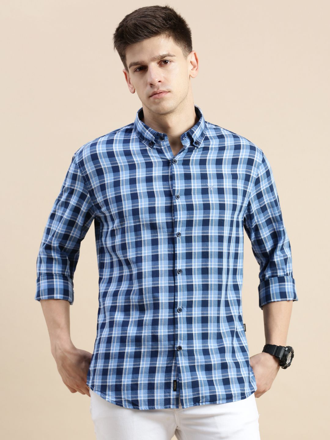     			Showoff Cotton Blend Regular Fit Checks Full Sleeves Men's Casual Shirt - Multi ( Pack of 1 )