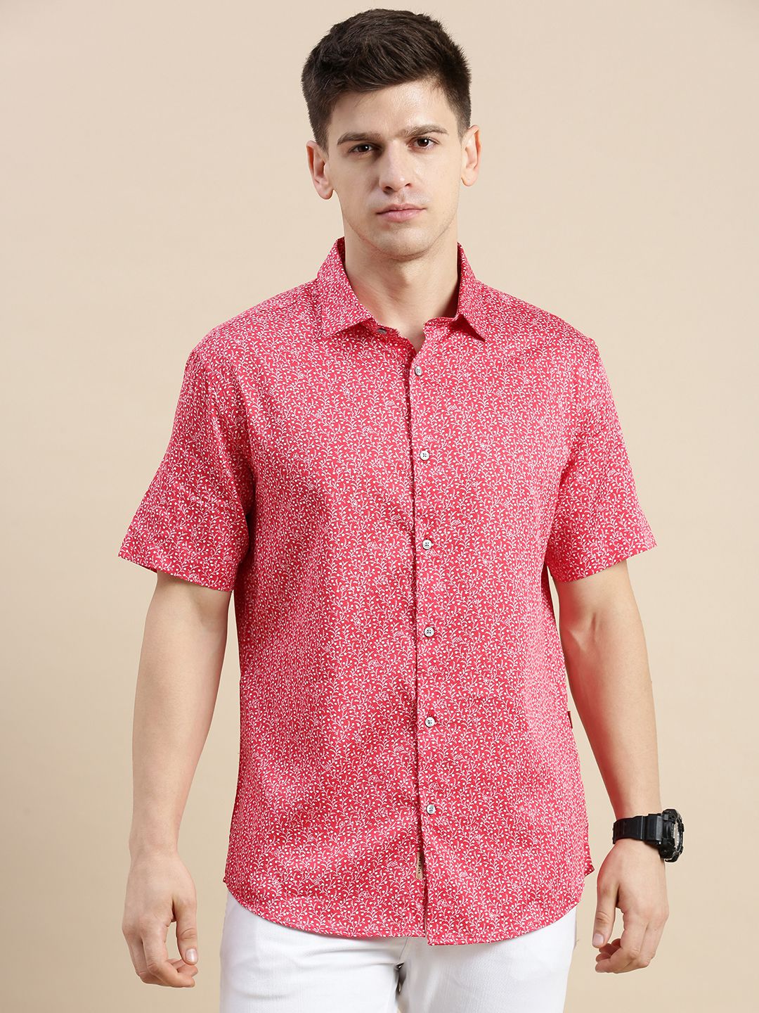     			Showoff Cotton Blend Regular Fit Printed Half Sleeves Men's Casual Shirt - Red ( Pack of 1 )