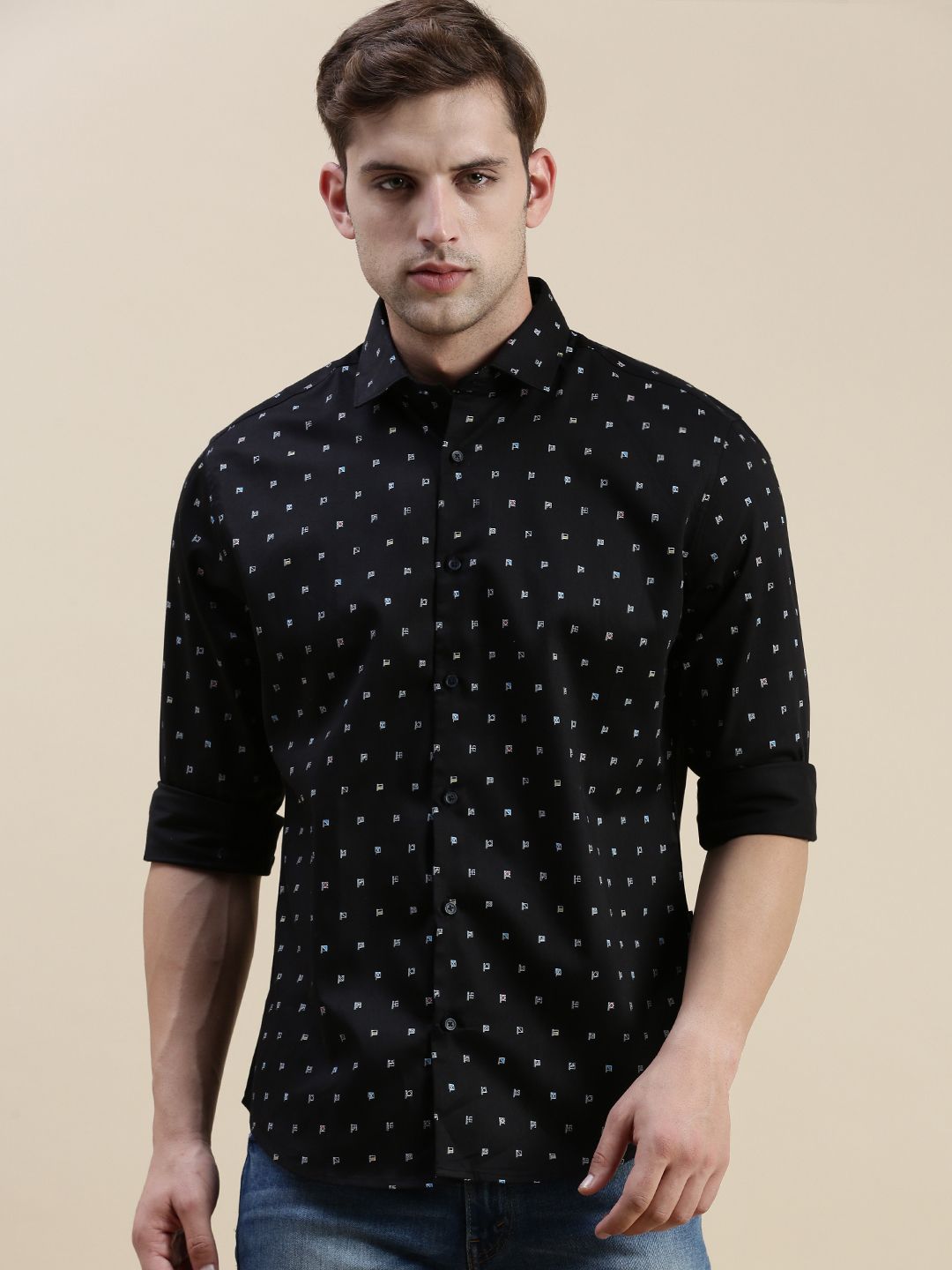     			Showoff Cotton Blend Regular Fit Printed Full Sleeves Men's Casual Shirt - Black ( Pack of 1 )