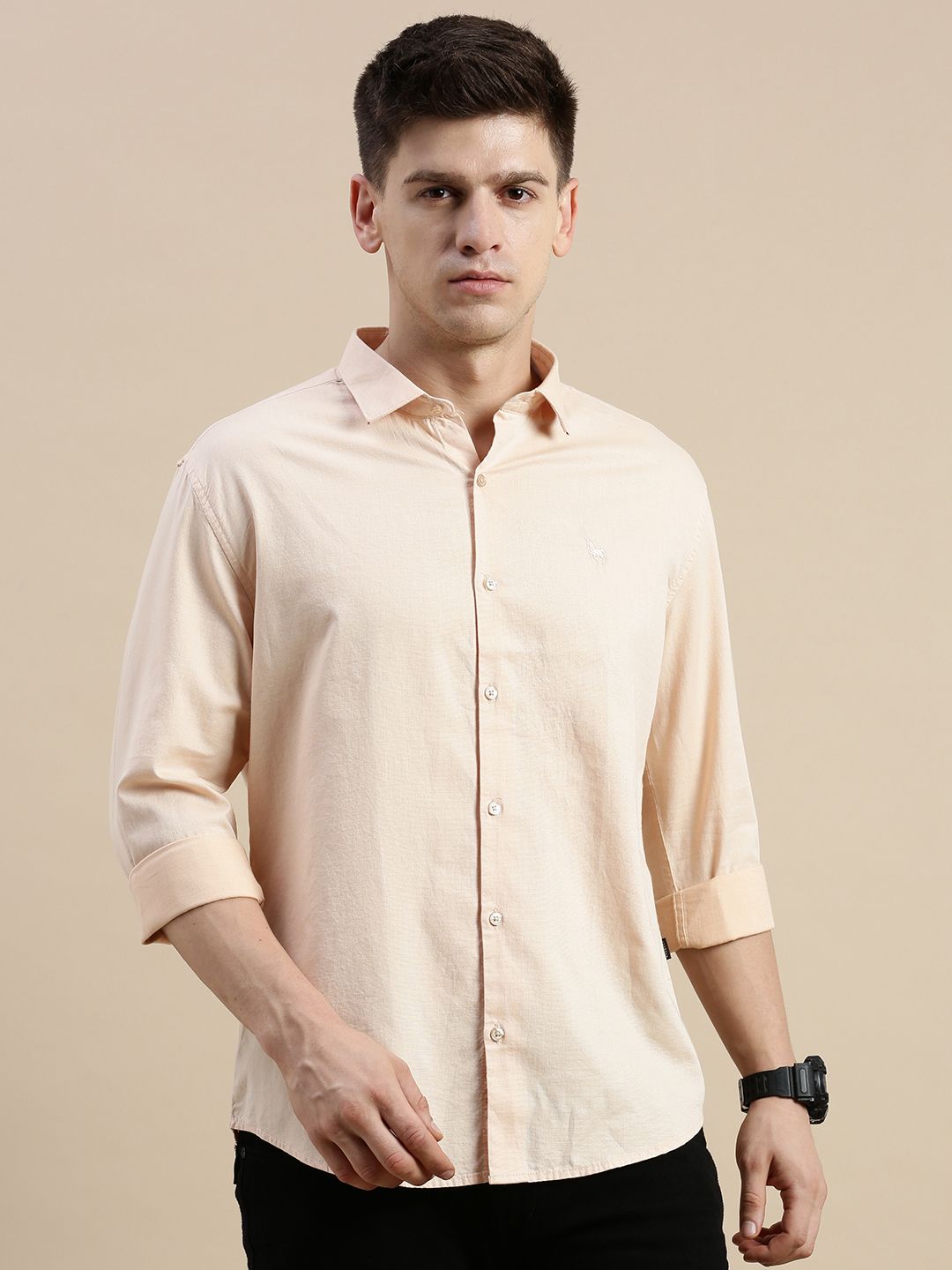     			Showoff Cotton Blend Regular Fit Solids Full Sleeves Men's Casual Shirt - Peach ( Pack of 1 )