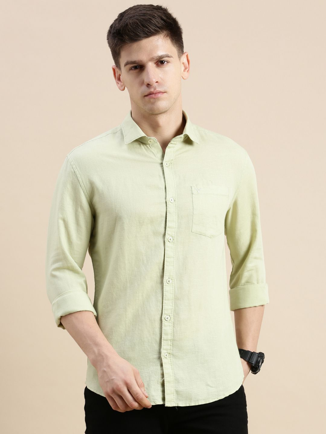     			Showoff Linen Regular Fit Solids Full Sleeves Men's Casual Shirt - Green ( Pack of 1 )
