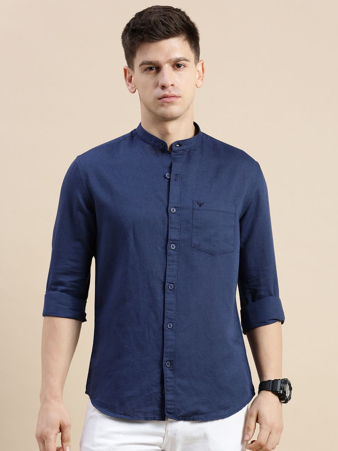     			Showoff Linen Regular Fit Solids Full Sleeves Men's Casual Shirt - Navy Blue ( Pack of 1 )