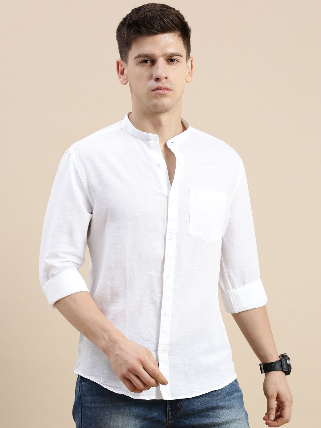     			Showoff Linen Regular Fit Solids Full Sleeves Men's Casual Shirt - White ( Pack of 1 )