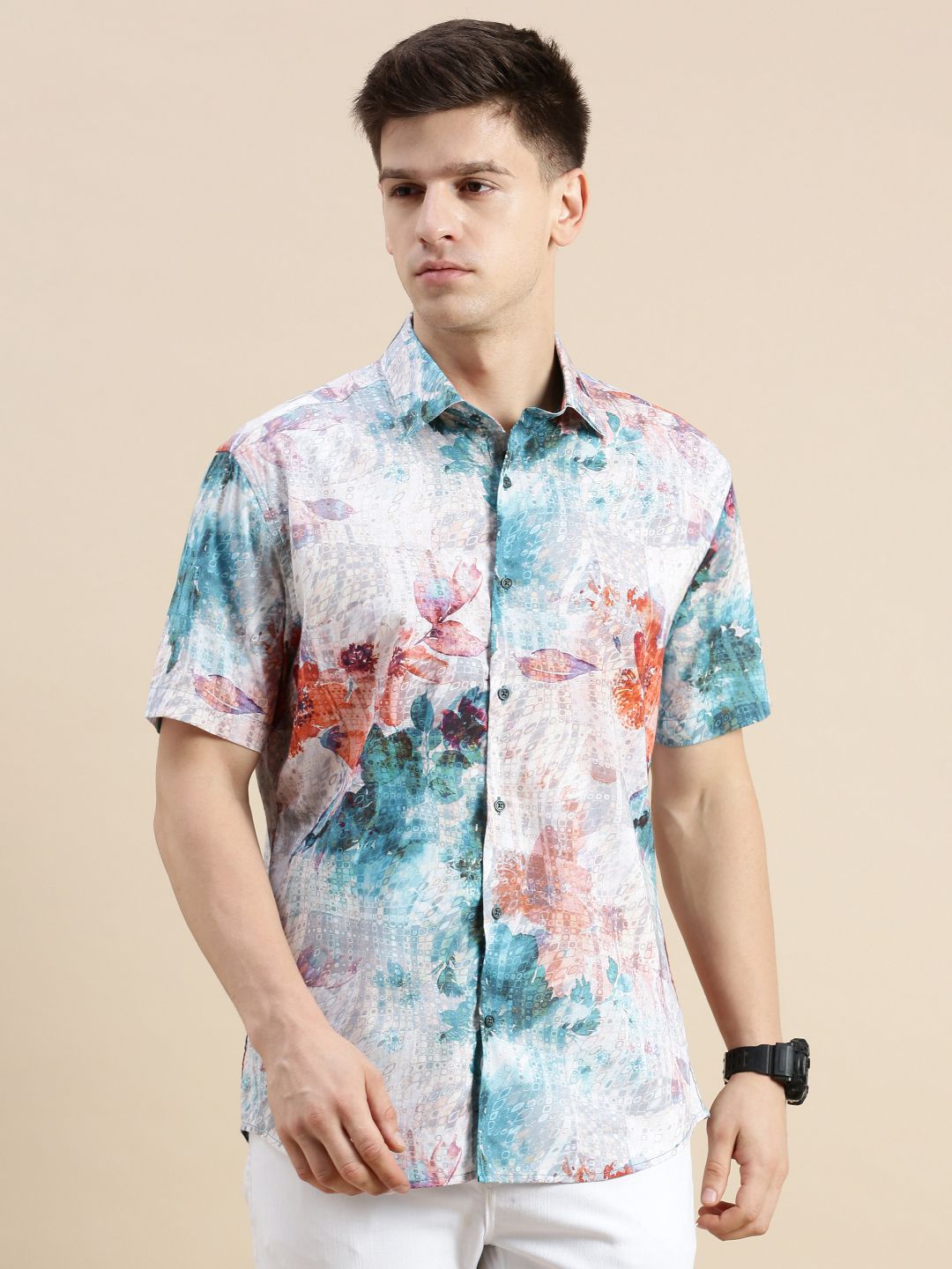    			Showoff Satin Regular Fit Printed Half Sleeves Men's Casual Shirt - Multi ( Pack of 1 )