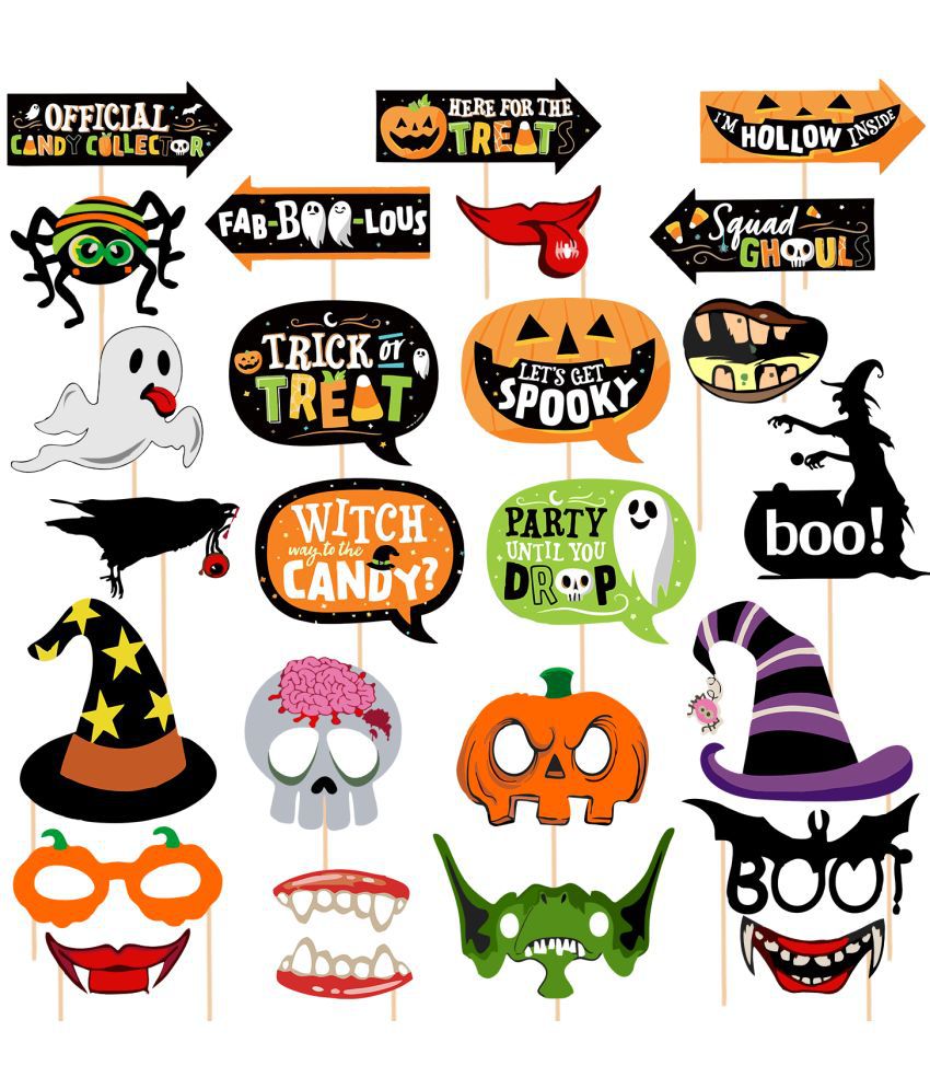     			Zyozi 25 PCS Halloween Theme Party Photo Booth Props, Halloween Party Photo Booth Props for Kids Birthday Party Supplies (Multicolor)