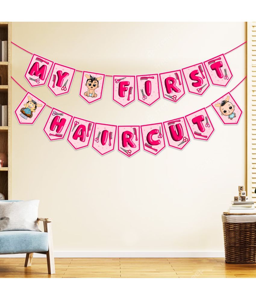     			Zyozi My First Hair Cut Banner, Mundan Ceremony Banner for Girls, First Hair Cut Ceremony Banner, First Hair Cut Decorations Pink Banner For Girls