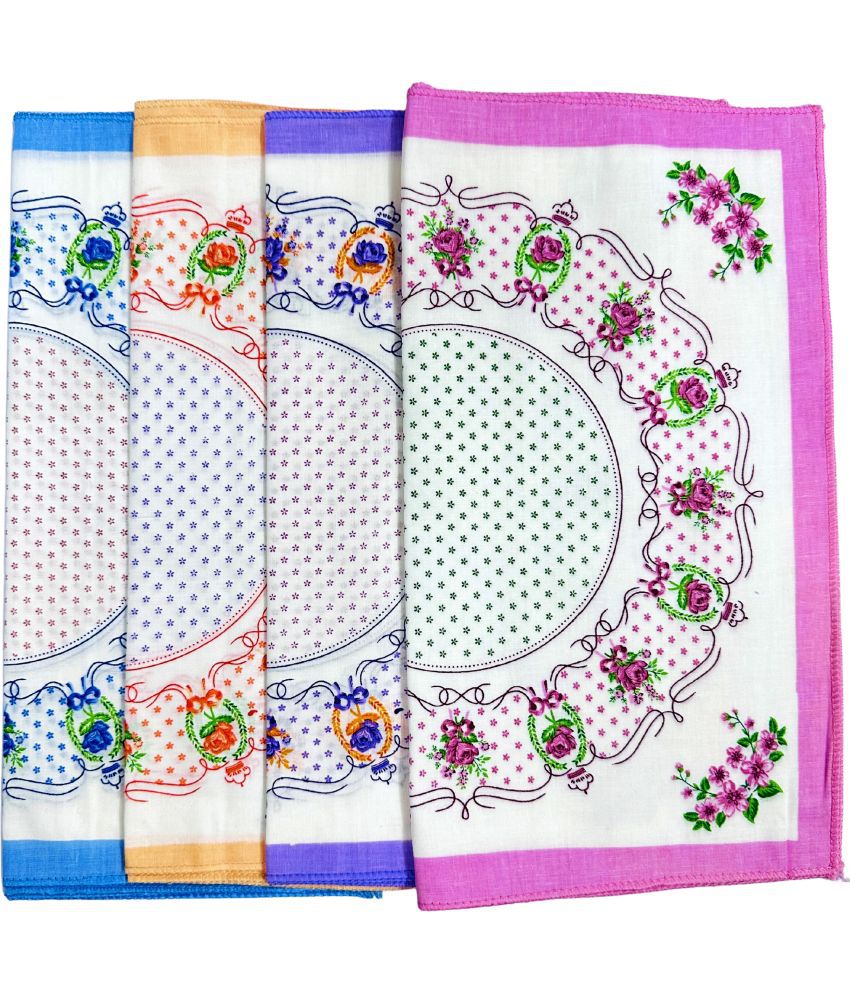     			royal mart Premium Cotton Handkerchief 11*11 – Soft Prints for Women/Girl/Design Will Vary Multicolor Handkerchief (Pack of 4)
