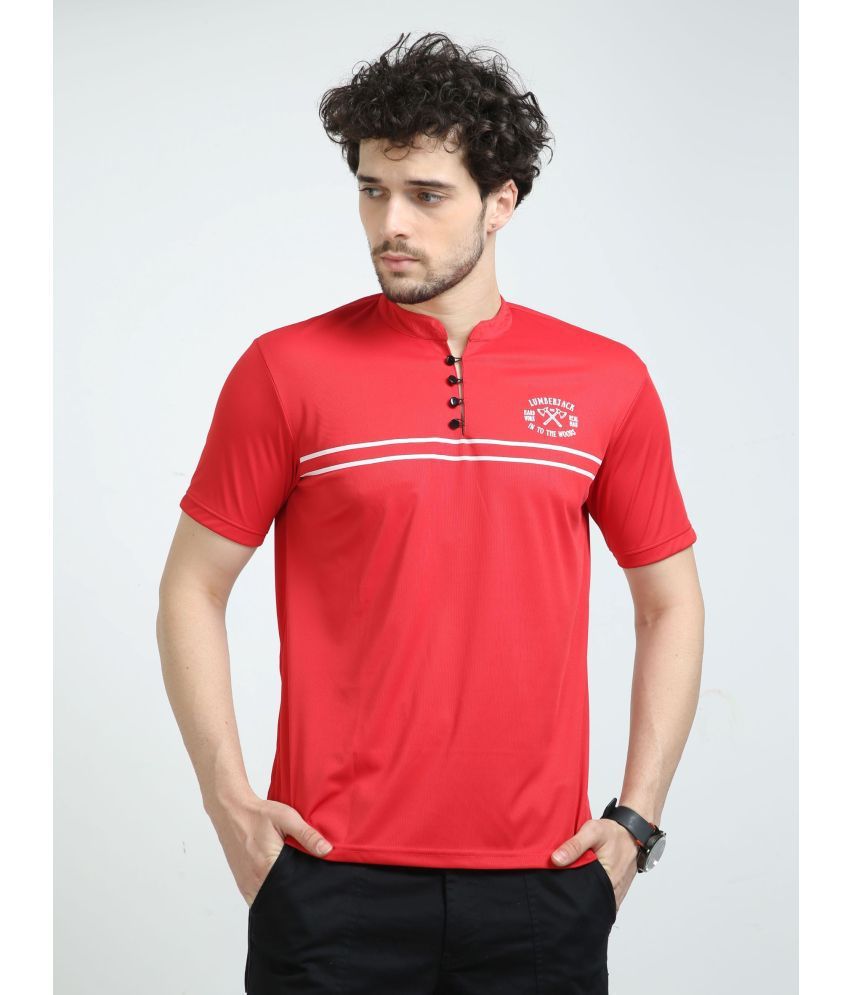     			DE-FIT Cotton Blend Regular Fit Striped Half Sleeves Men's T-Shirt - Red ( Pack of 1 )