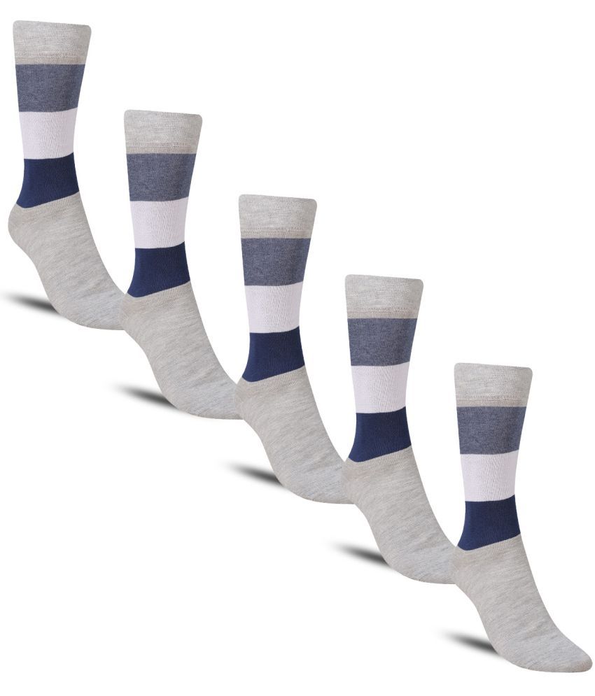     			Dollar - Cotton Men's Striped Light Grey Full Length Socks ( Pack of 5 )