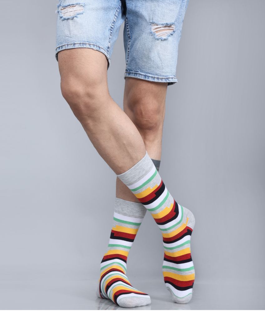     			Dollar - Cotton Men's Striped Light Grey Full Length Socks ( Pack of 5 )