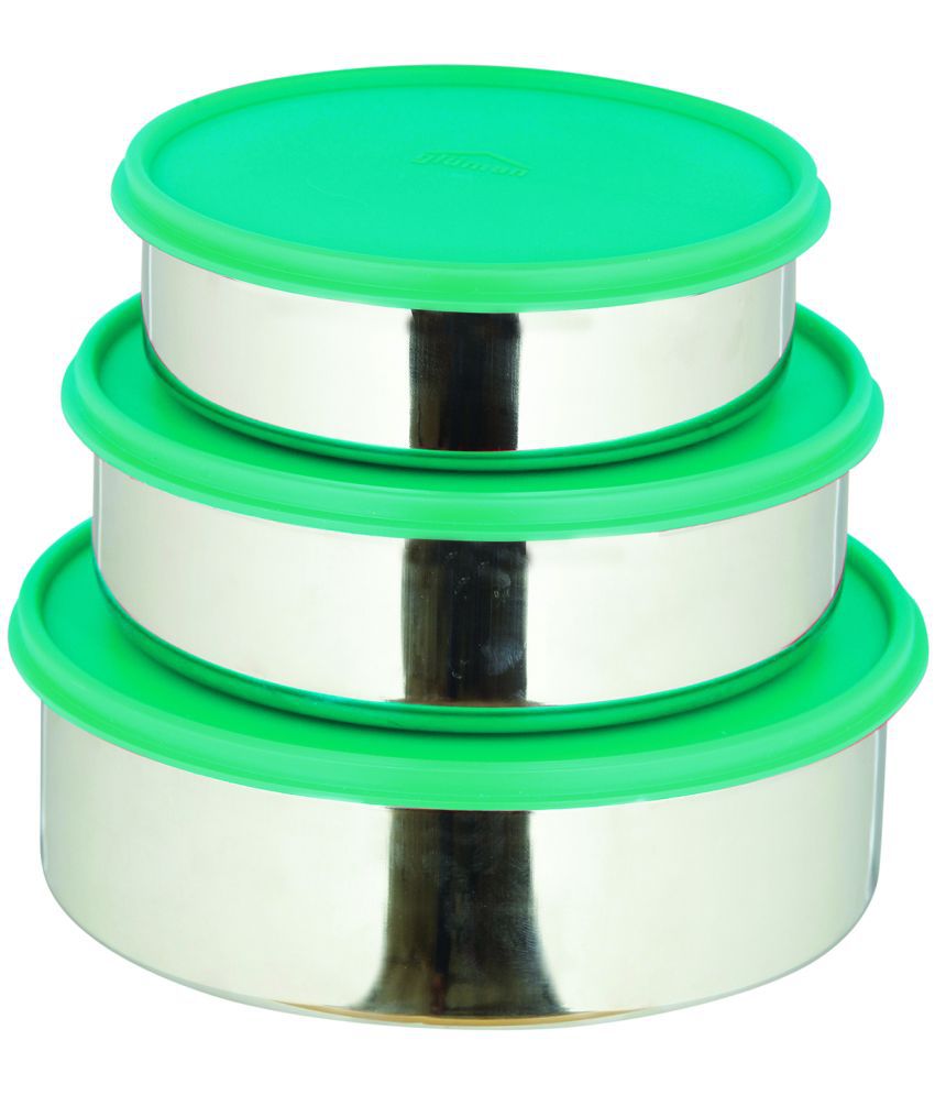     			HOMETALES Stainless Steel Multi-Purpose Round Food Container 1900ml,1250ml, 750ml, Green (3U)