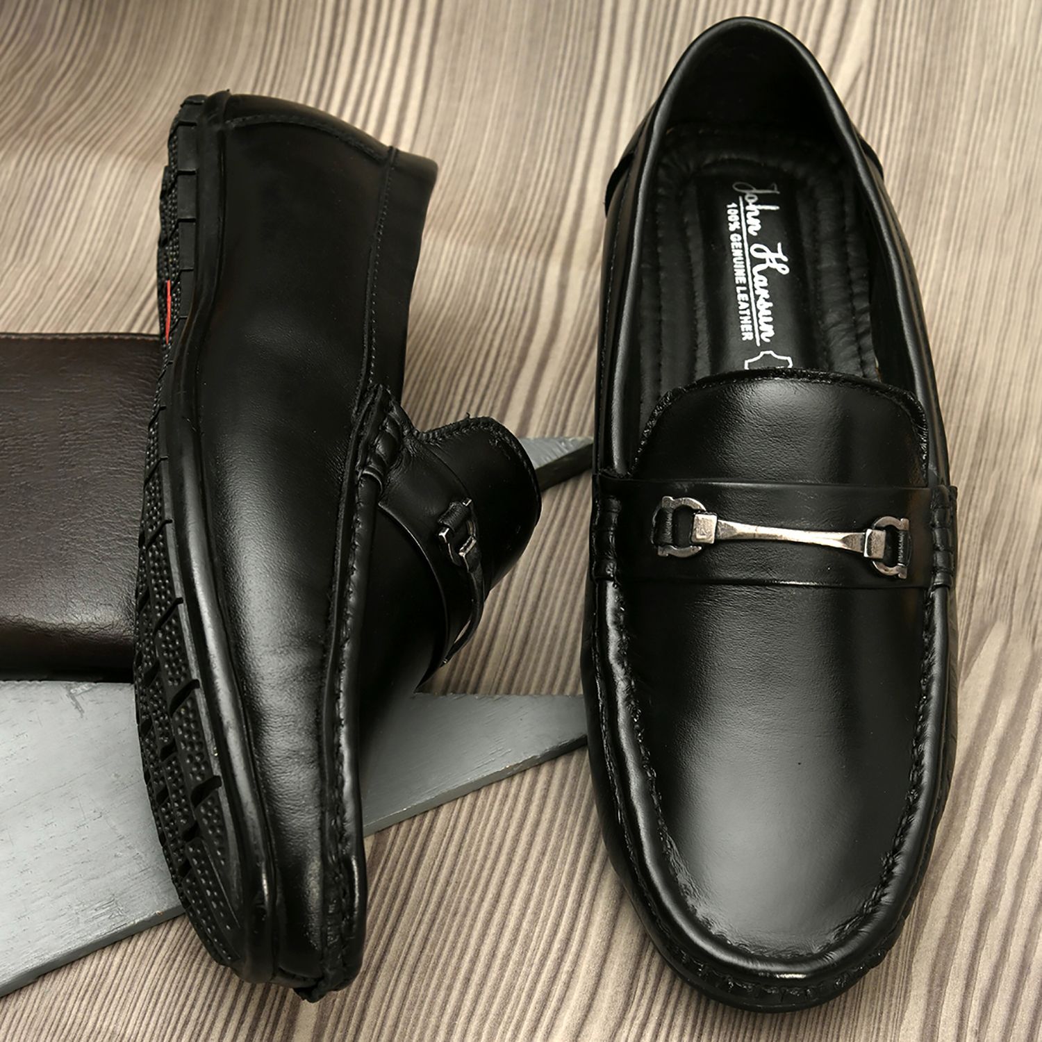     			John Karsun Black Loafers