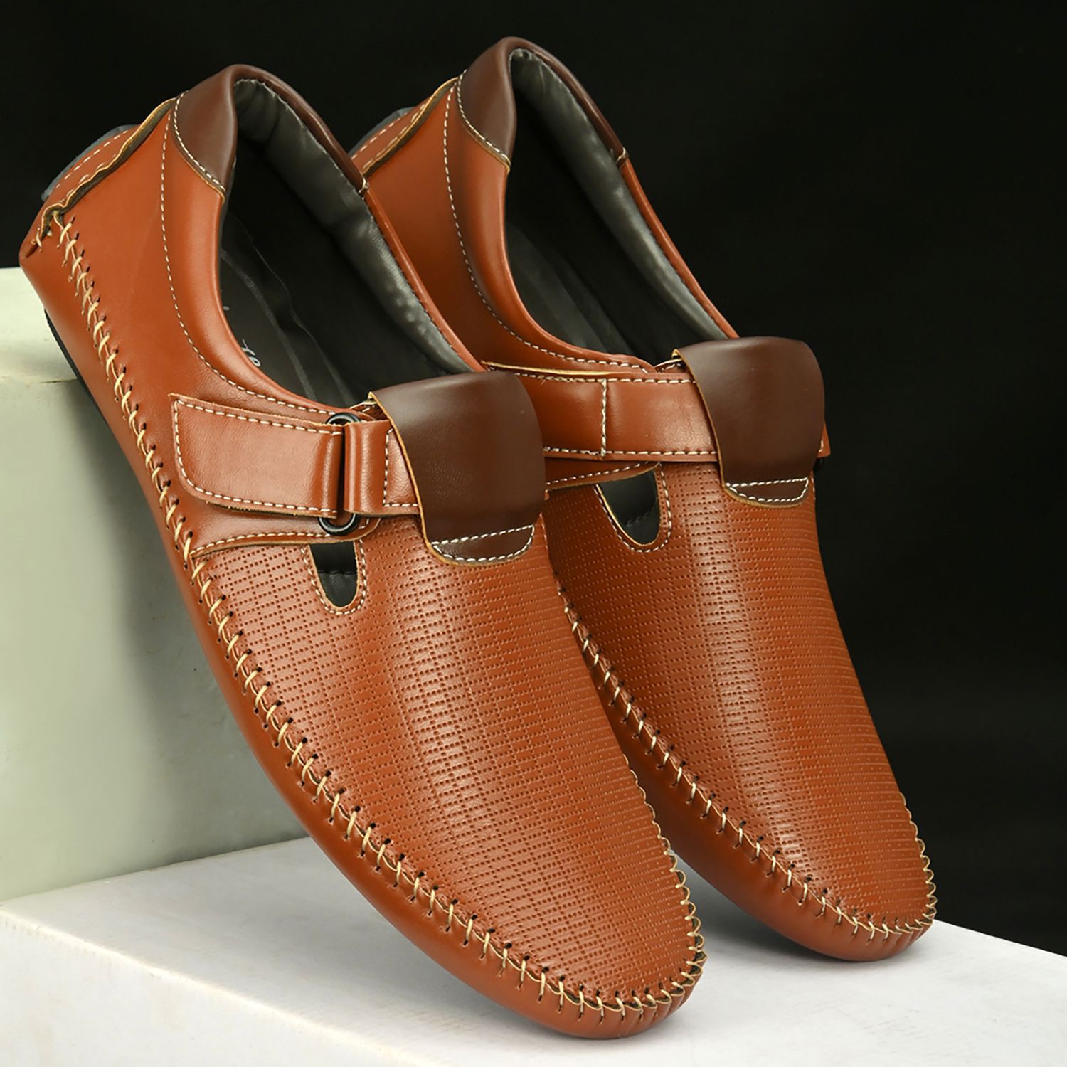     			John Karsun Tan Synthetic Leather Sandals