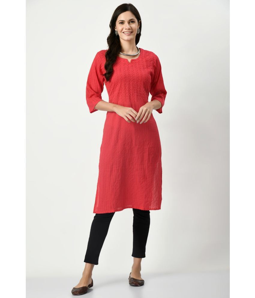    			MAURYA Cotton Embroidered Straight Women's Kurti - Red ( Pack of 1 )