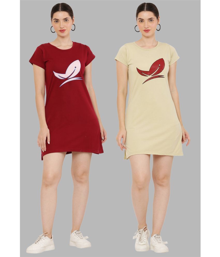     			PREEGO - Beige Cotton Blend Women's Nightwear Night T-Shirt ( Pack of 2 )