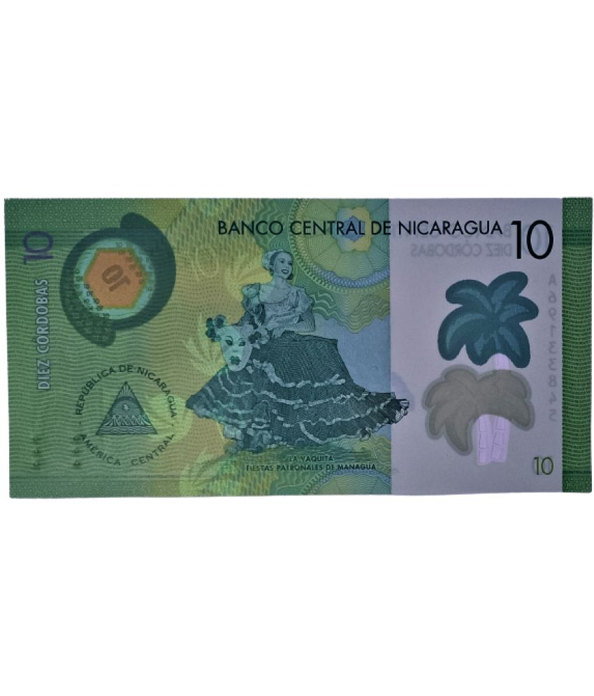     			RARE NICARAGUA 10 CARDOBAS POLYMER NOTE IN TOP UNC GRADE